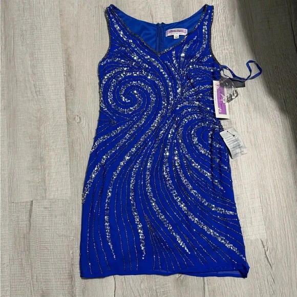 Adrianna Lapell Hailey Logan Sequin Dress in Electric Blue - Picture 2 of 5